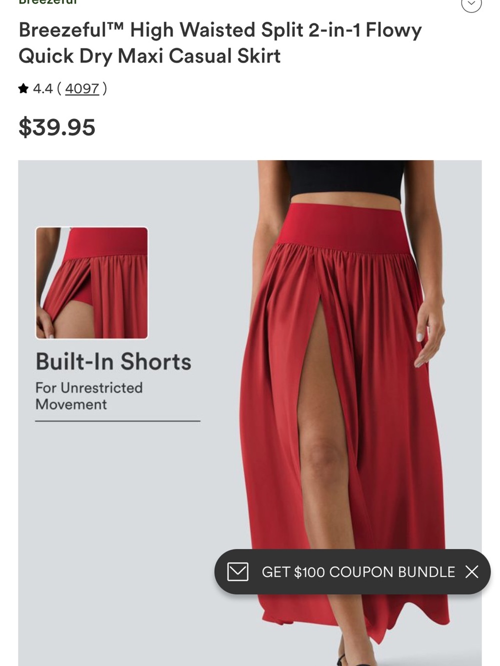 HALARA High-Waist Maxi Skirt with Front Split in Red